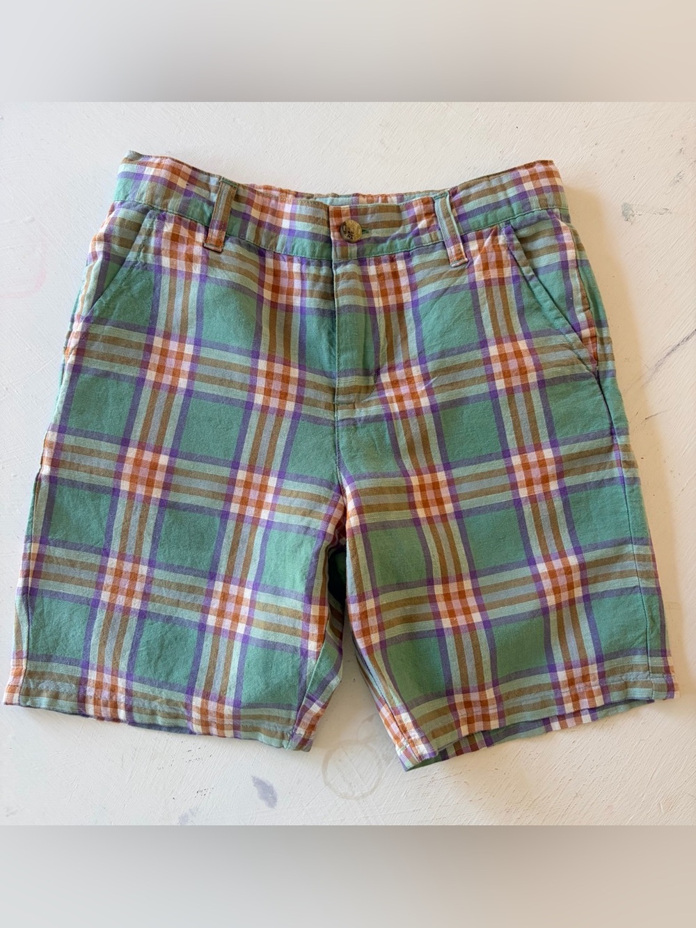 Janie and Jack Boys Linen blend Plaid Cotton Shorts